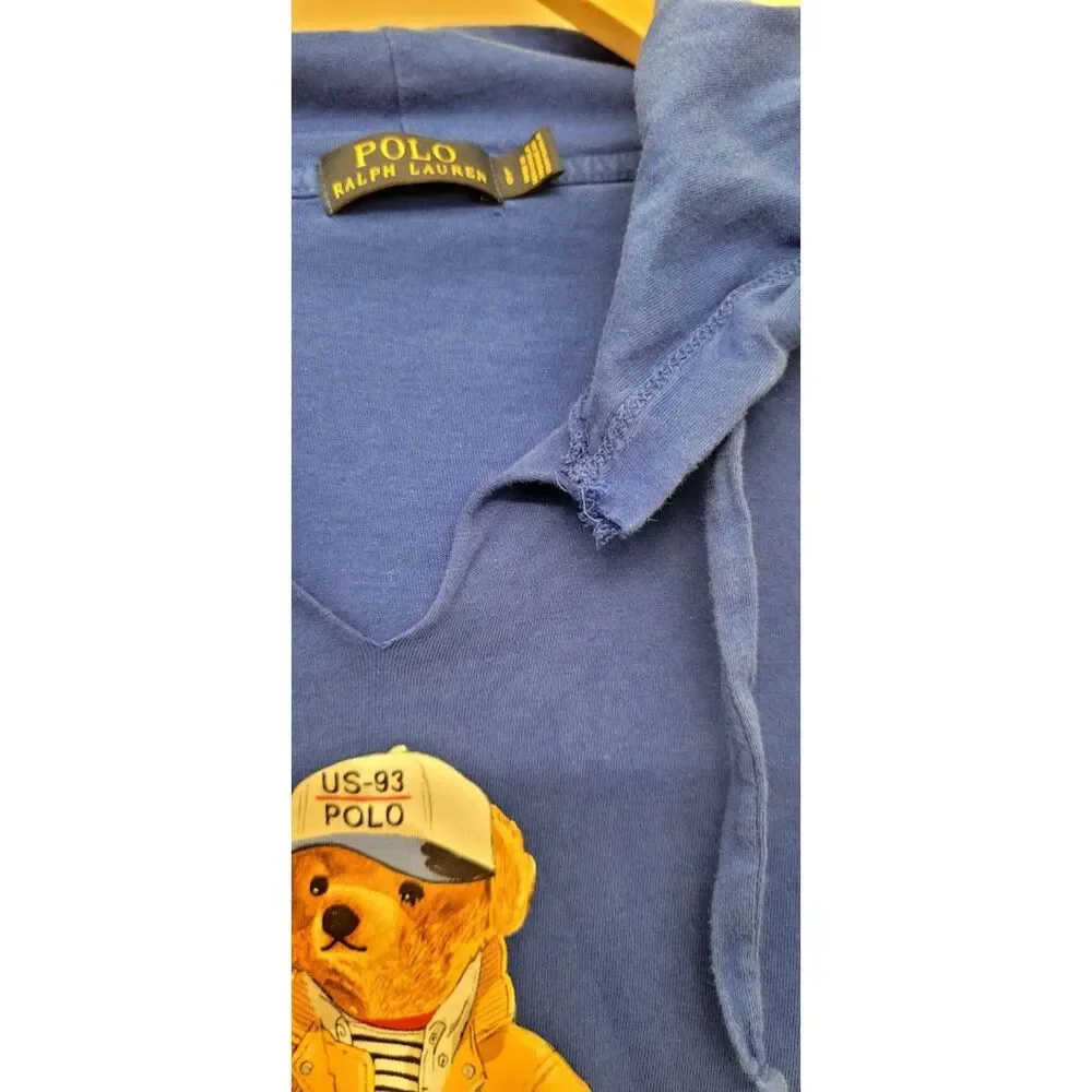 Polo Bear Lightweight Cotton Hoodie Sweatshirt in Blue Cute Spring Summer Sz. L - Picture 5 of 8
